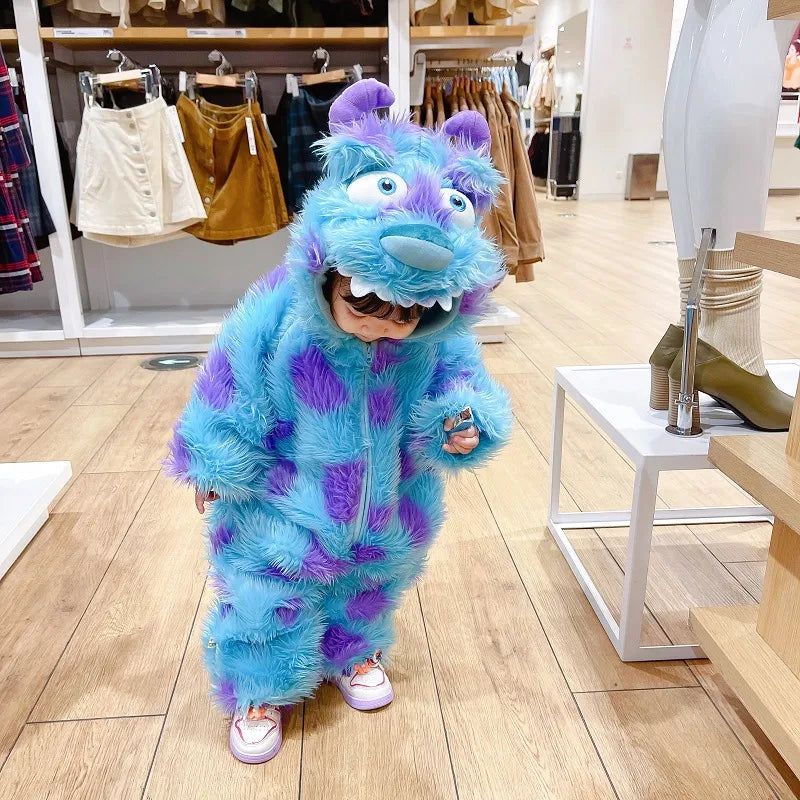 Monsters Inc Baby Jumpsuit 🐾✨ | Hooded Zip-Up Romper for Newborns & Infants
