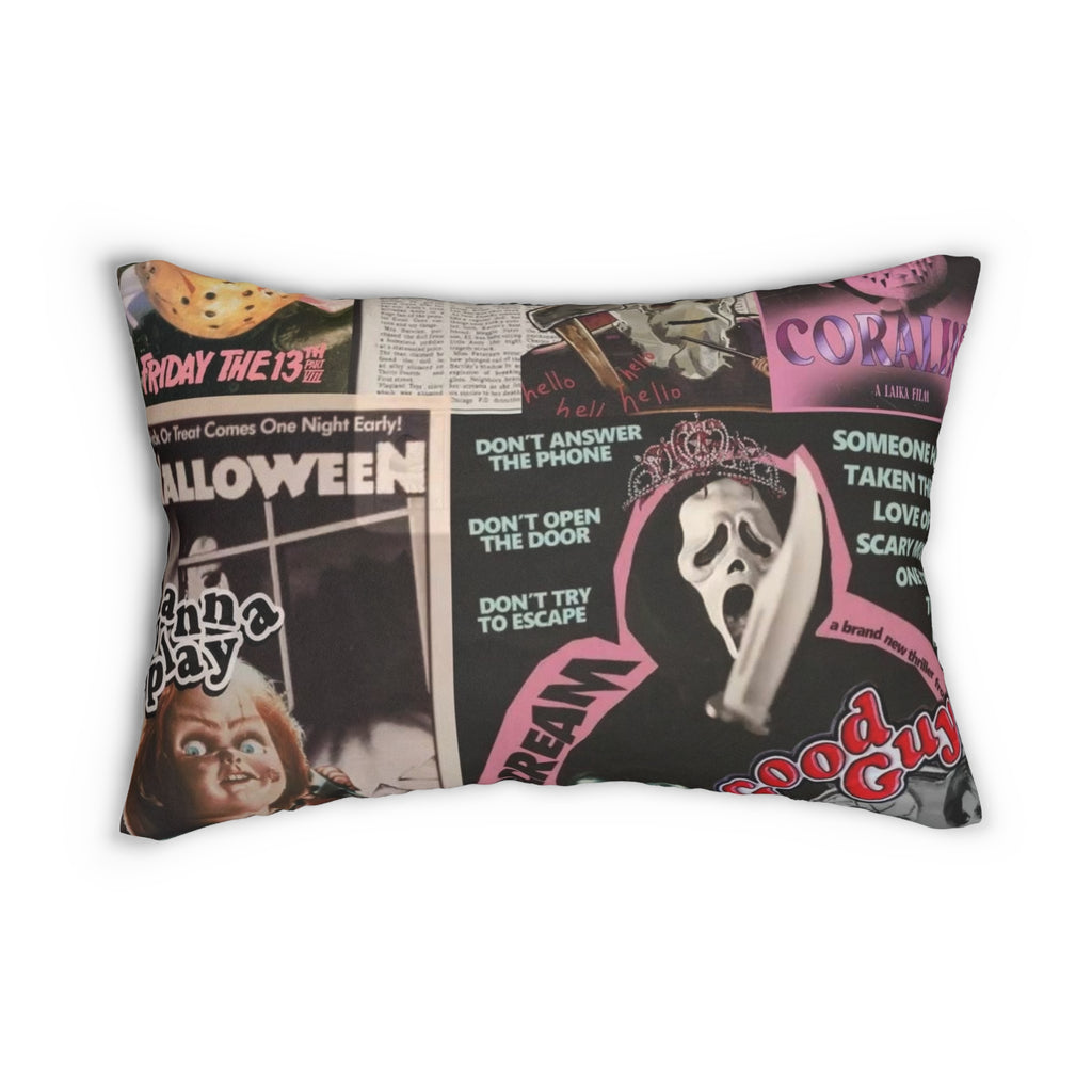 Spooky Horror Movie Collage Lumbar Pillow 🔪 | Halloween Bedroom & Couch Decor
