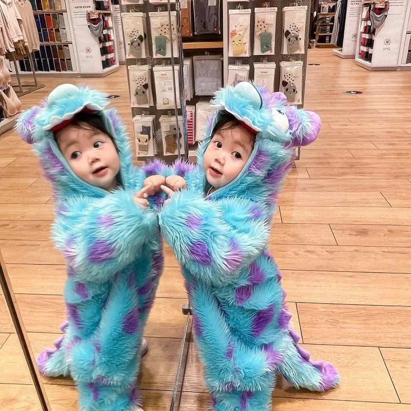 Monsters Inc Baby Jumpsuit 🐾✨ | Hooded Zip-Up Romper for Newborns & Infants