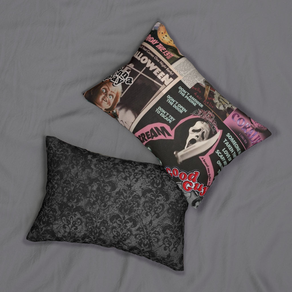 Spooky Horror Movie Collage Lumbar Pillow 🔪 | Halloween Bedroom & Couch Decor
