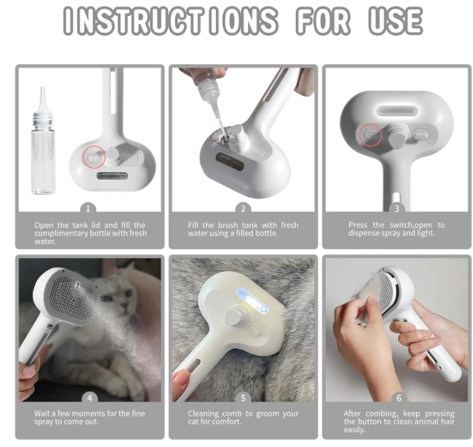 Pet Hair Spray Brush 🐾✨ | 2-in-1 Grooming Sprayer & Comb for Dogs & Cats