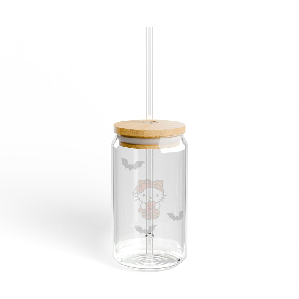 Hello Kitty Aesthetic Drink Glass 16oz | Cute Clear Glass with Lid & Straw