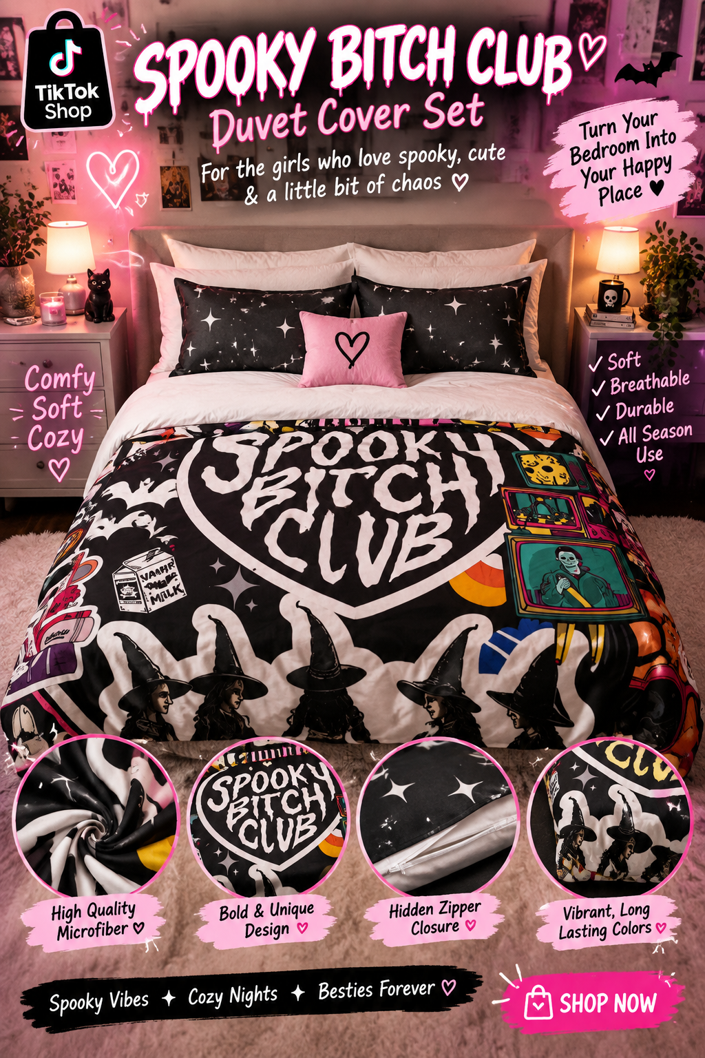 Spooky Bitch Club Duvet Cover 🔪👻 | Halloween Bedding Set King Queen Twin