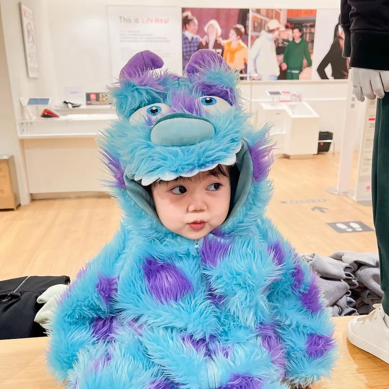 Monsters Inc Baby Jumpsuit 🐾✨ | Hooded Zip-Up Romper for Newborns & Infants