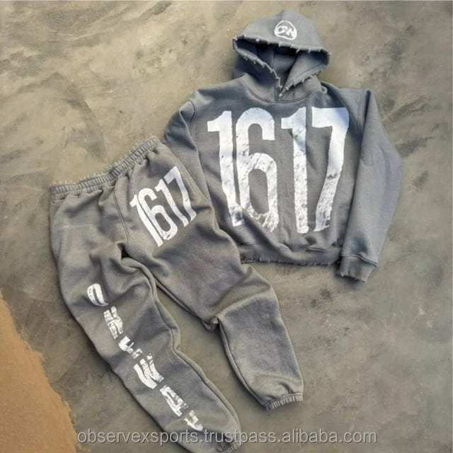Unisex Custom 400gsm 100% Cotton French Terry Fleece Winter Hoodie Sweatshirt Set Streetwear All Print Rhinestone Boxy Cropped