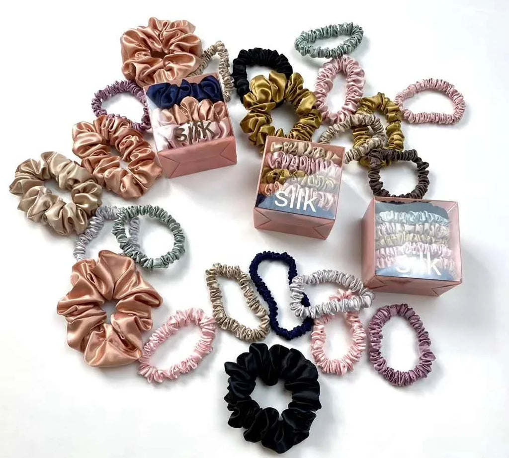 Silk Scrunchies & Hair Ties Set 🌸✨ | Large Mulberry Silk Hair Accessories for Hair & Skin