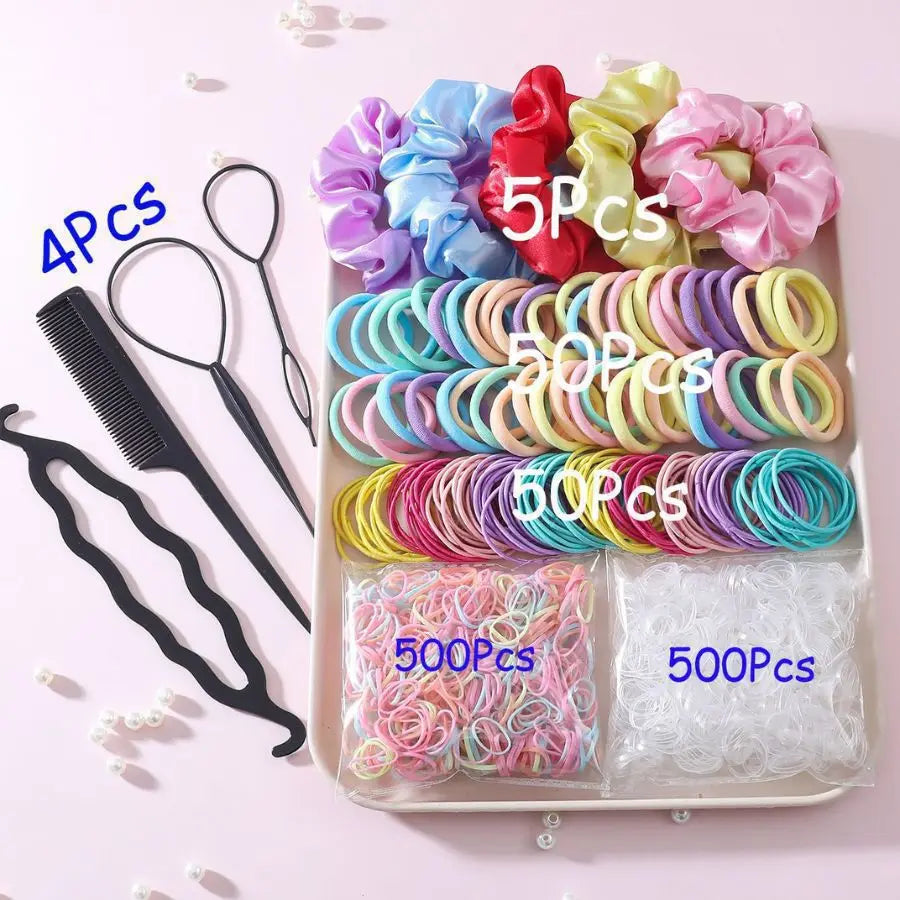 Rainbow Hair Ties Pack (1000+ pcs) 🌈✨ | Korean-Style Unisex Elastic Rubber Band Hair Accessories