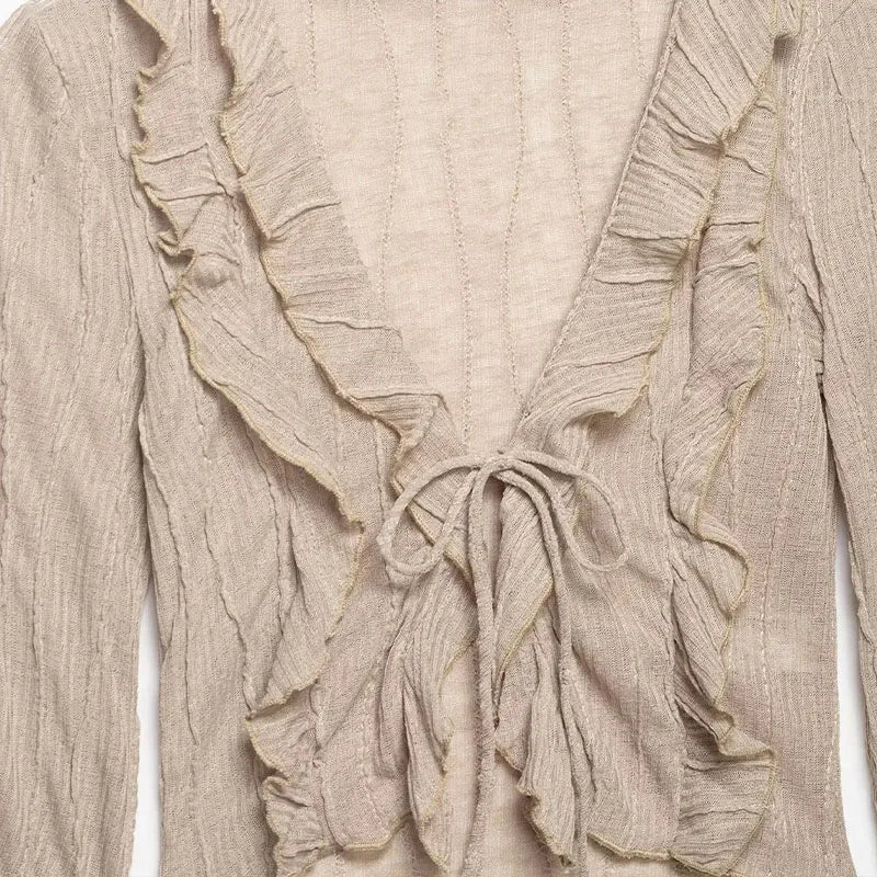 ZATRHMBM Spring/Summer 2026 New Fashionable Bow-Knot Layered Shirt, Retro Long-Sleeved Short Women's Top