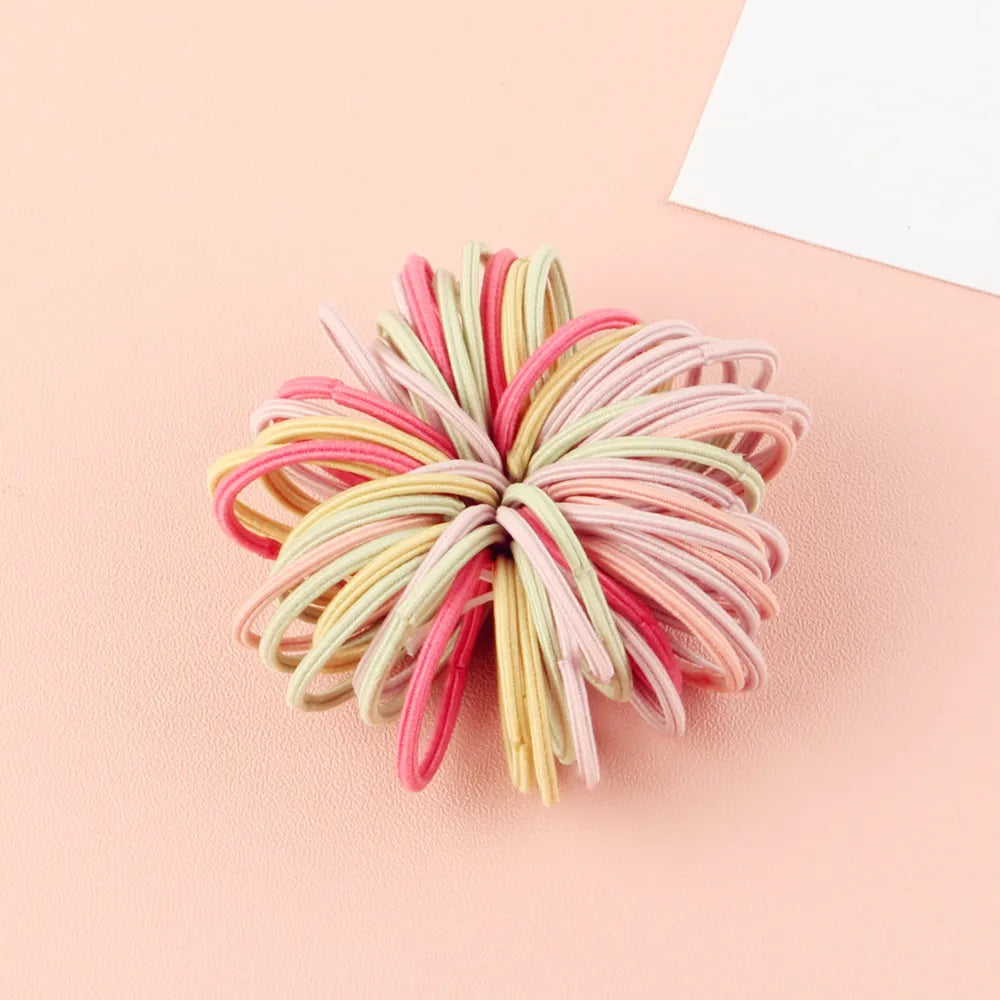 Candy Color Elastic Hair Bands (100 pcs) 🎈✨ | Girls & Kids Nylon Scrunchie Headband Set