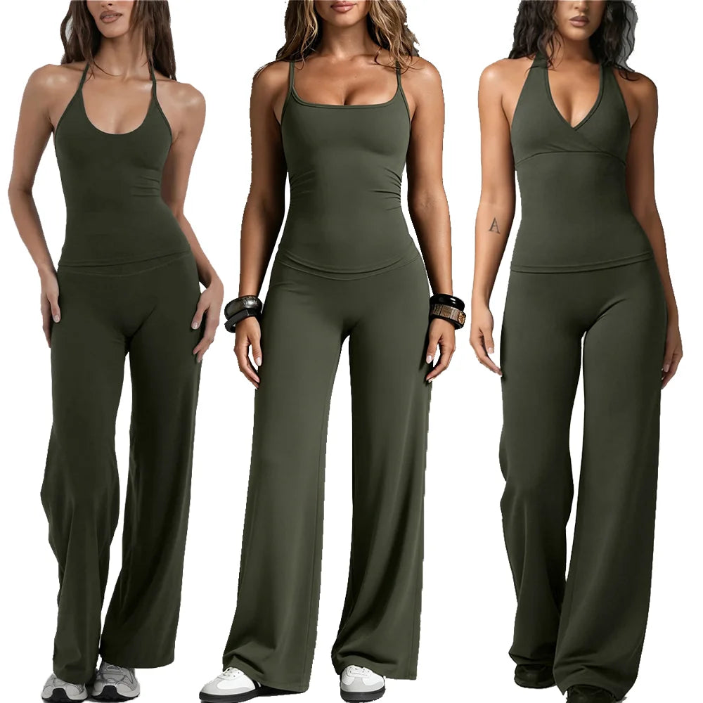 Polyamide Fitness Wear Scrunch Flare Leggings Ribbed tank Top Women Women's Sports tank Top