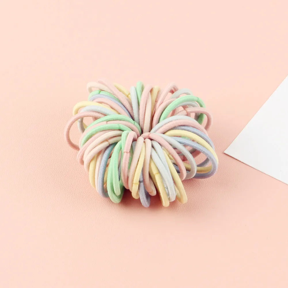 Candy Color Elastic Hair Bands (100 pcs) 🎈✨ | Girls & Kids Nylon Scrunchie Headband Set