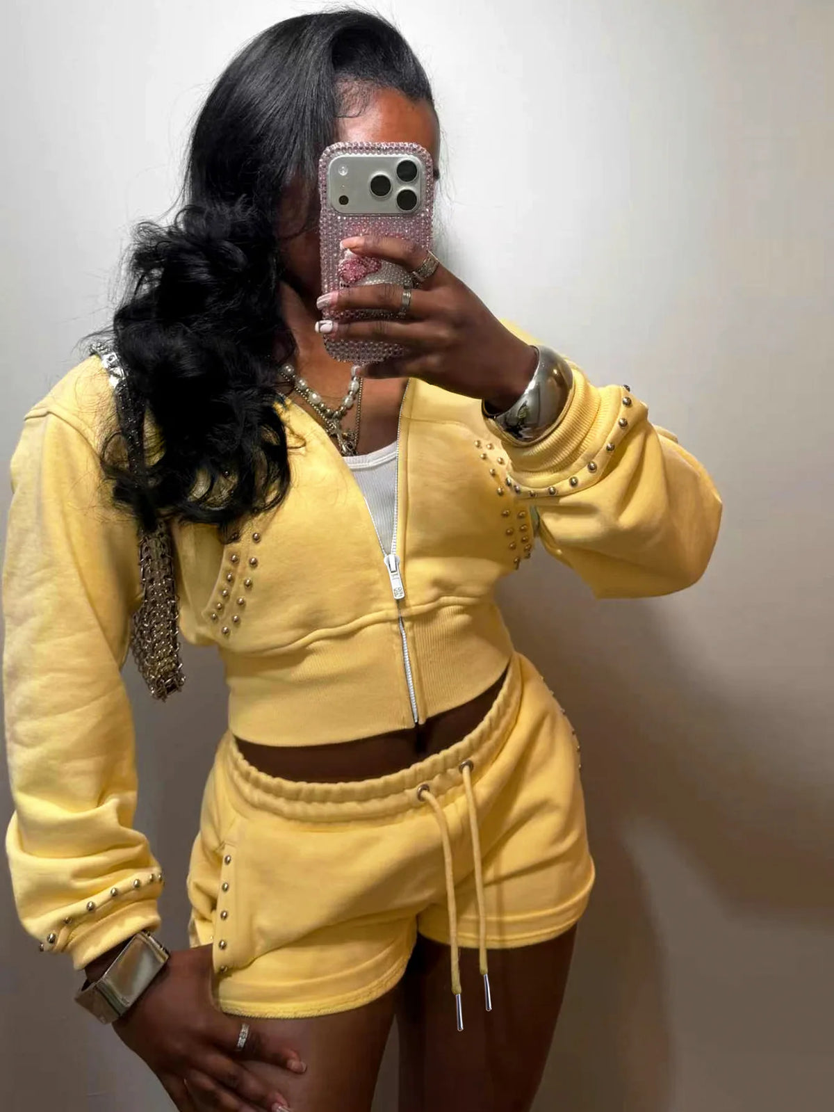 Rivet Zip Jacket & Drawstring Shorts Set 💫 | Women's Y2K Sporty Two-Piece