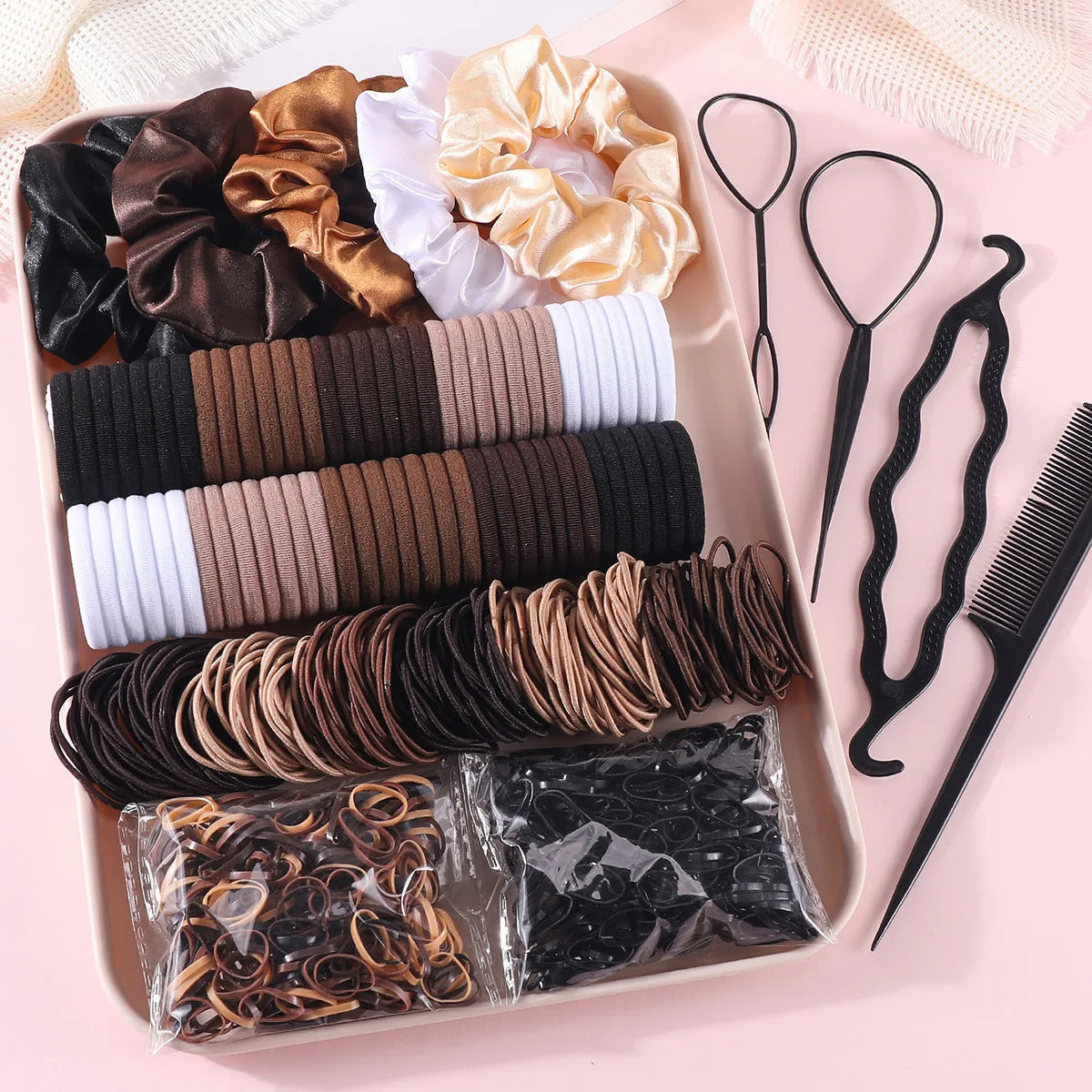 Rainbow Hair Ties Pack (1000+ pcs) 🌈✨ | Korean-Style Unisex Elastic Rubber Band Hair Accessories