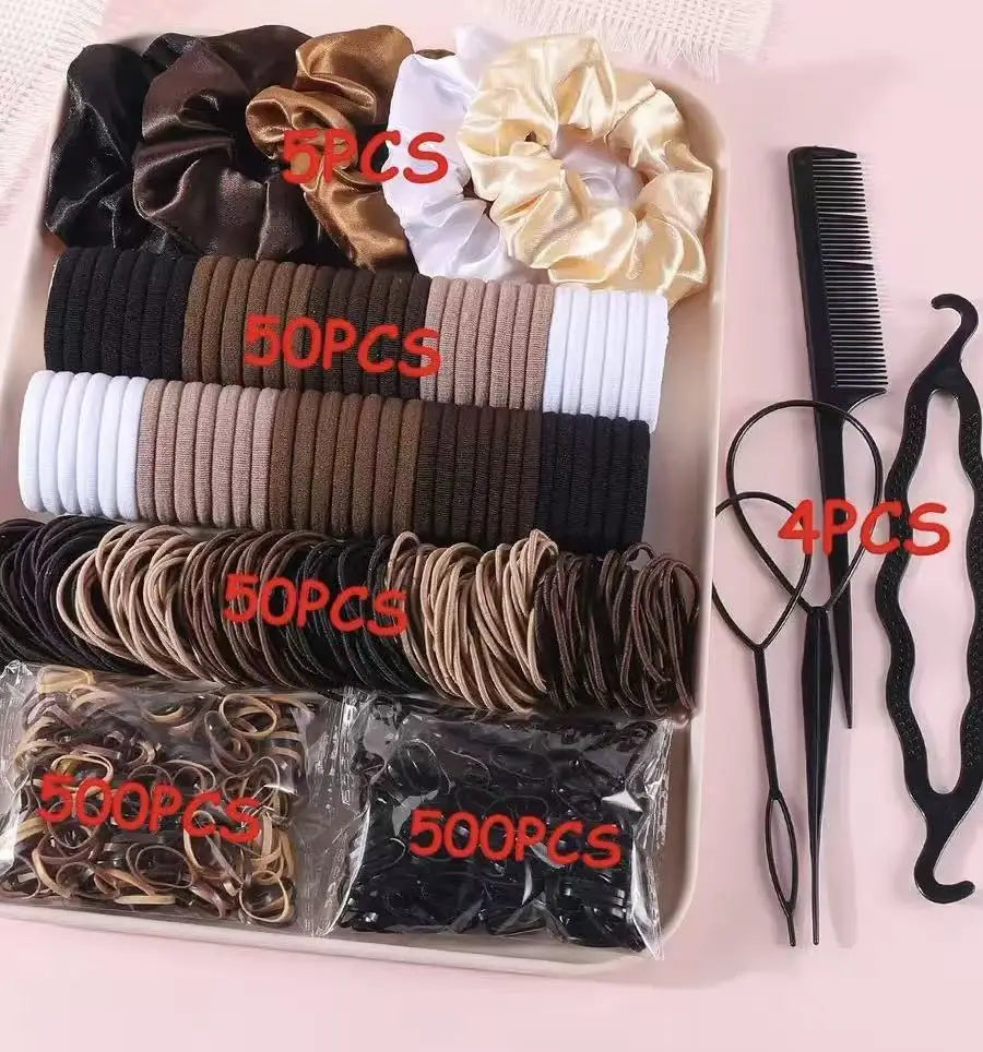 Rainbow Hair Ties Pack (1000+ pcs) 🌈✨ | Korean-Style Unisex Elastic Rubber Band Hair Accessories