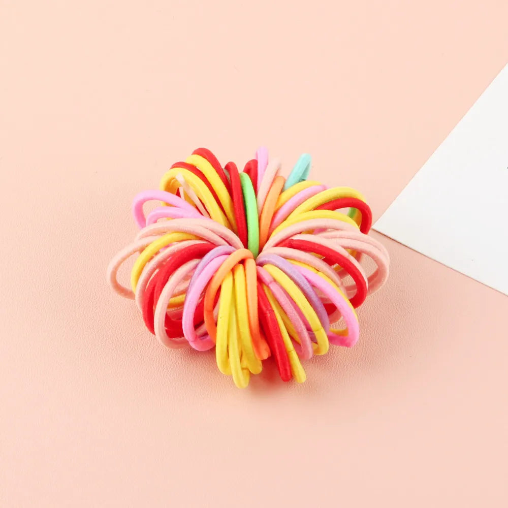 Candy Color Elastic Hair Bands (100 pcs) 🎈✨ | Girls & Kids Nylon Scrunchie Headband Set