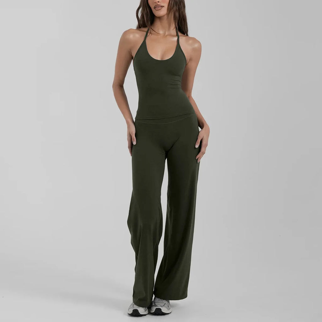 Polyamide Fitness Wear Scrunch Flare Leggings Ribbed tank Top Women Women's Sports tank Top
