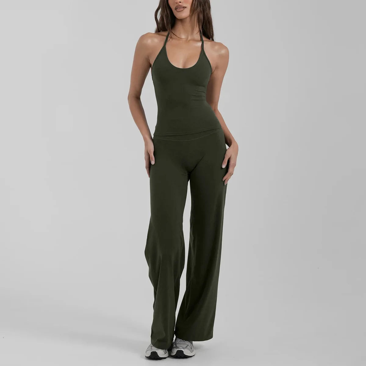 Polyamide Fitness Wear Scrunch Flare Leggings Ribbed tank Top Women Women's Sports tank Top