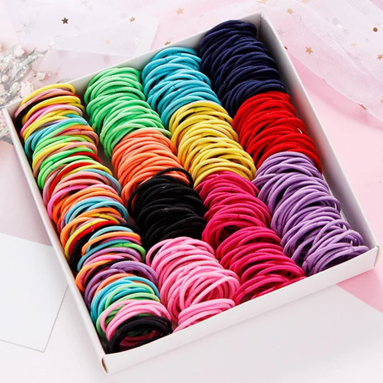 Candy Color Elastic Hair Bands (100 pcs) 🎈✨ | Girls & Kids Nylon Scrunchie Headband Set