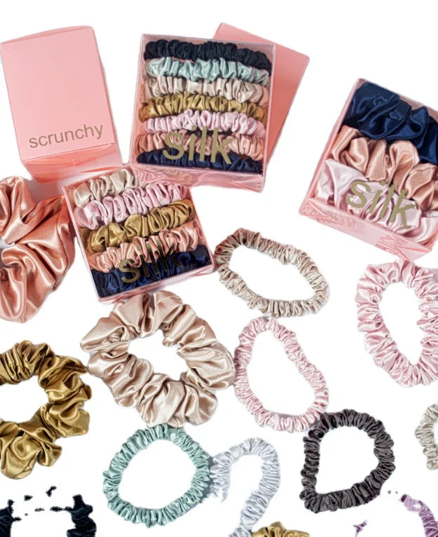 Silk Scrunchies & Hair Ties Set 🌸✨ | Large Mulberry Silk Hair Accessories for Hair & Skin