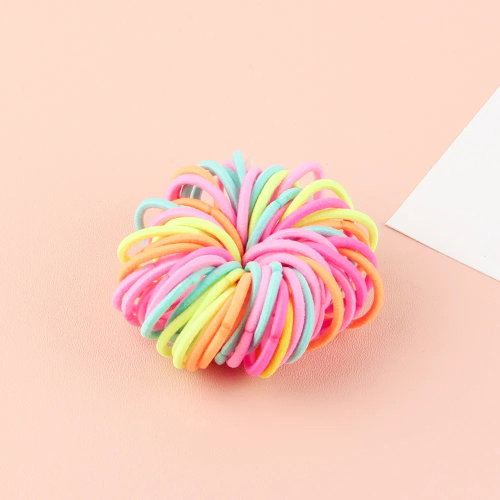 Candy Color Elastic Hair Bands (100 pcs) 🎈✨ | Girls & Kids Nylon Scrunchie Headband Set
