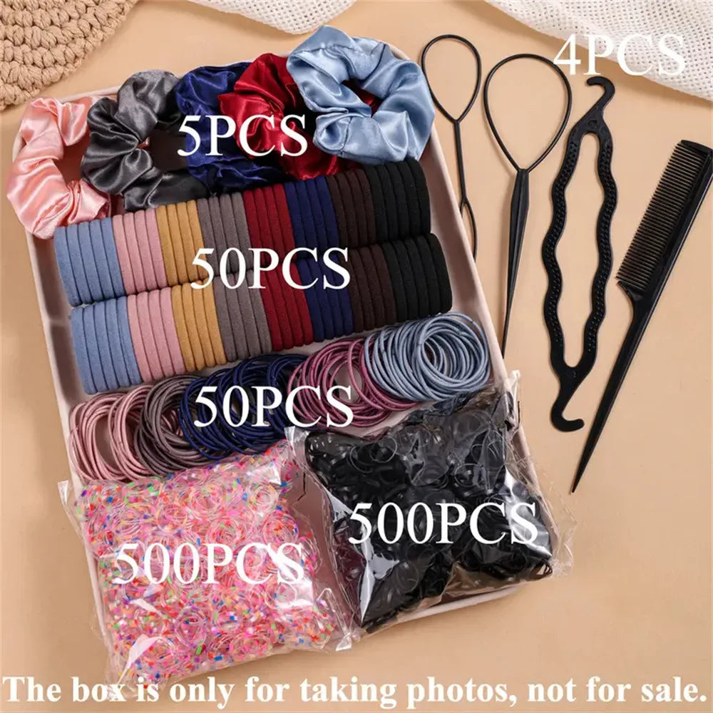 Rainbow Hair Ties Pack (1000+ pcs) 🌈✨ | Korean-Style Unisex Elastic Rubber Band Hair Accessories