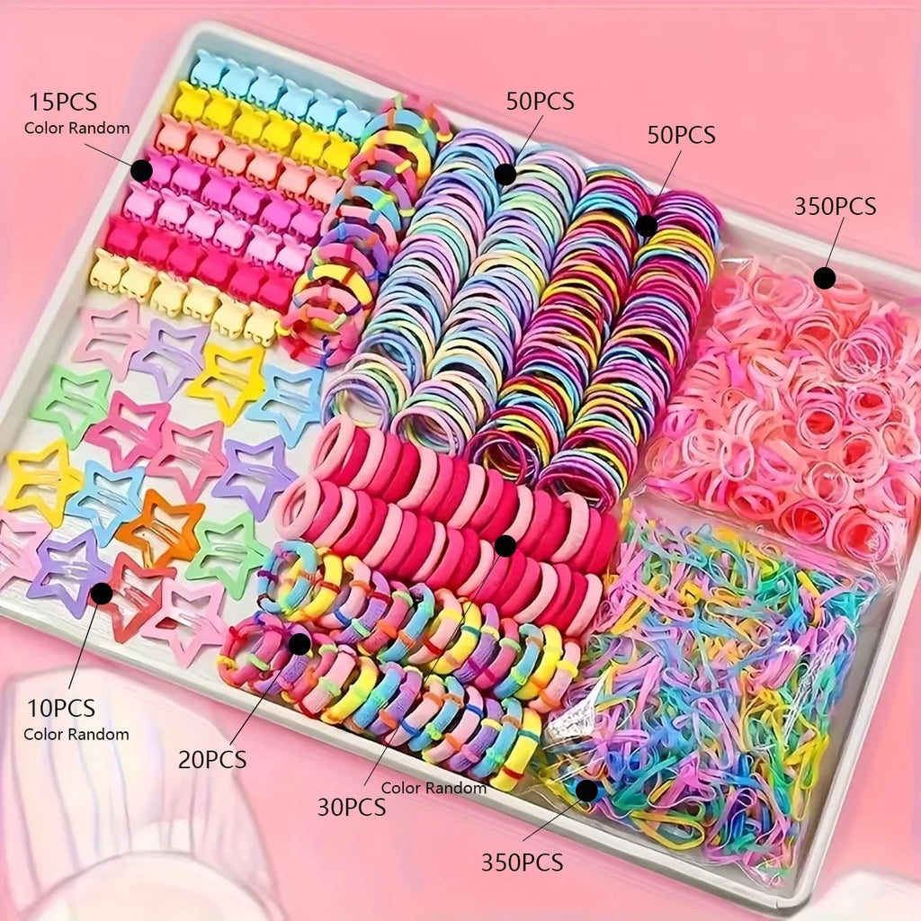 Rainbow Hair Ties Pack (1000+ pcs) 🌈✨ | Korean-Style Unisex Elastic Rubber Band Hair Accessories