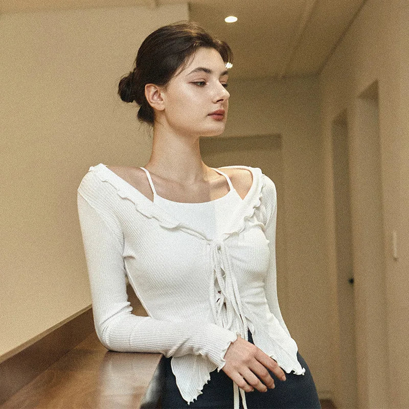 2026 New Fishtail Sweet Seamless Sweat-Wicking Yoga Suit Lace-up Spaghetti Strap  Slim Fitness Sports Top Long