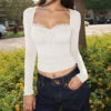 Elegant Solid Color Lace Trimmed Casual Breathable Anti-Wrinkle Loose Square Collar Full Sleeve Knitted Spandex/Polyester Blouse