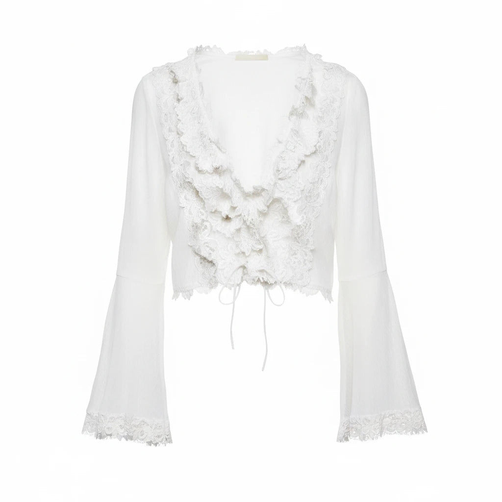 ZATRHMBM Spring/Summer 2026 New Fashionable Bow-Knot Layered Shirt, Retro Long-Sleeved Short Women's Top