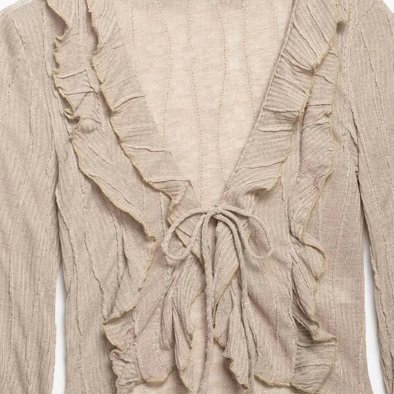 ZATRHMBM Spring/Summer 2026 New Fashionable Bow-Knot Layered Shirt, Retro Long-Sleeved Short Women's Top
