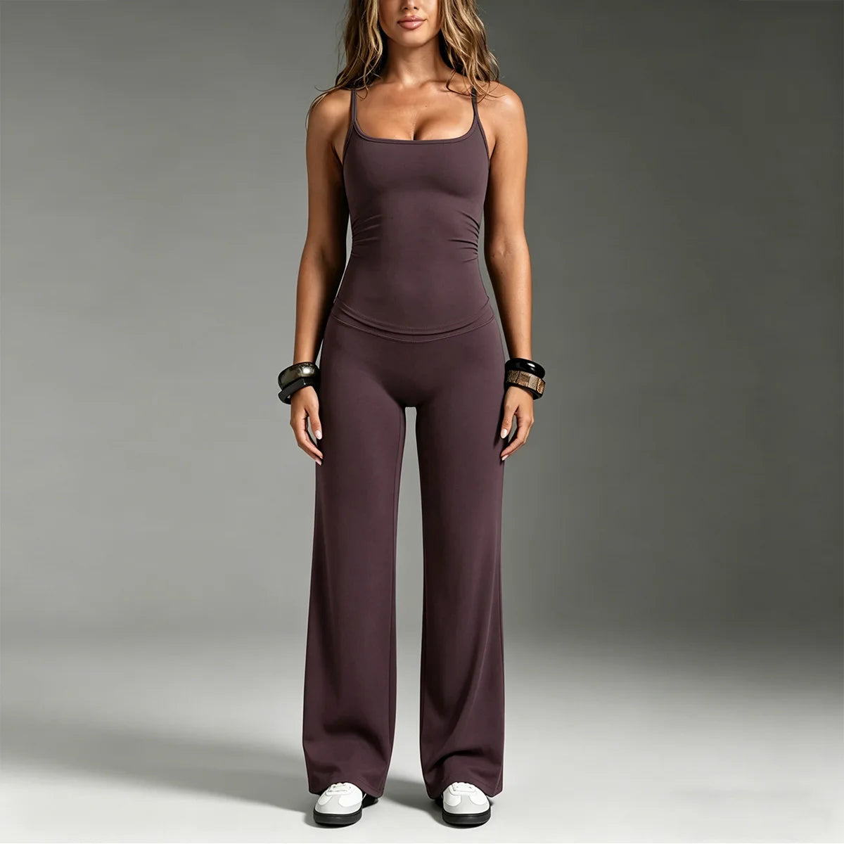Polyamide Fitness Wear Scrunch Flare Leggings Ribbed tank Top Women Women's Sports tank Top