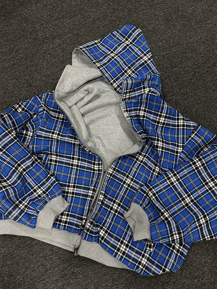 Plaid Print Reversible Zip-Up Hoodie 🧥✨ | Women's Warm Double-Sided Wear Sweatshirt
