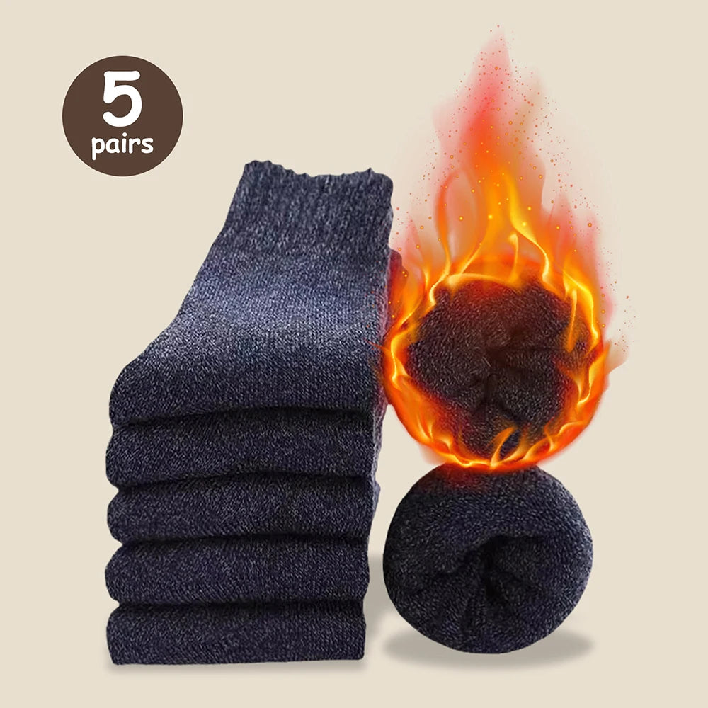 Men's Thick Warm Socks (3/5 Pairs) 🧦❄️ | Anti-Cold Towel Mid-Calf Snow Boot Socks