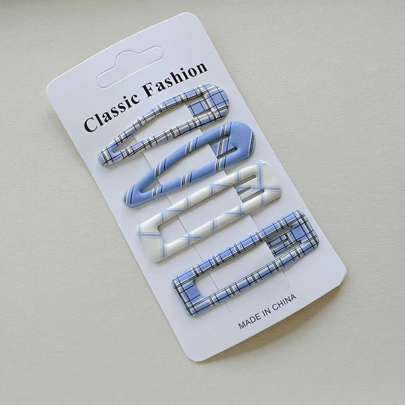 Plaid BB Hairpin Clips Set 🎂 | Korean College Style Side Clips for Girls & Women (4pc)