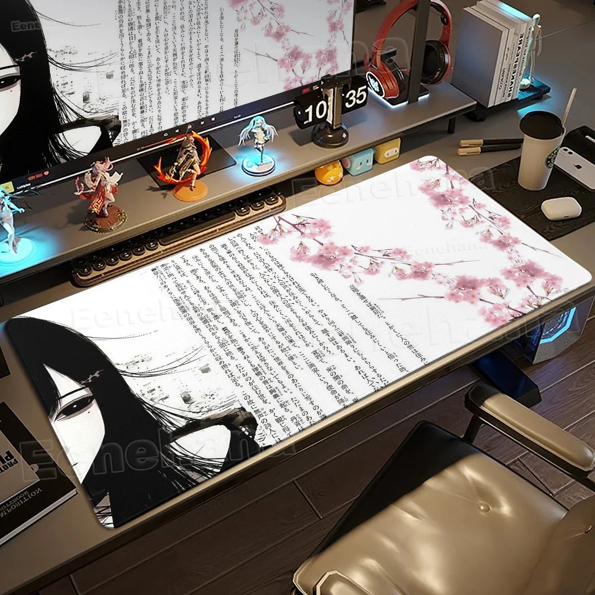 Angel Anime Large Gaming Mouse Pad 👼✨ | Black & White Extended PC Desk Mat for Gaming & Office