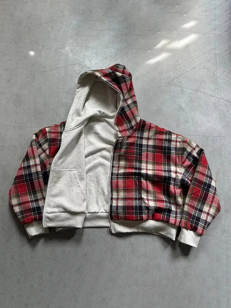 Plaid Print Reversible Zip-Up Hoodie 🧥✨ | Women's Warm Double-Sided Wear Sweatshirt