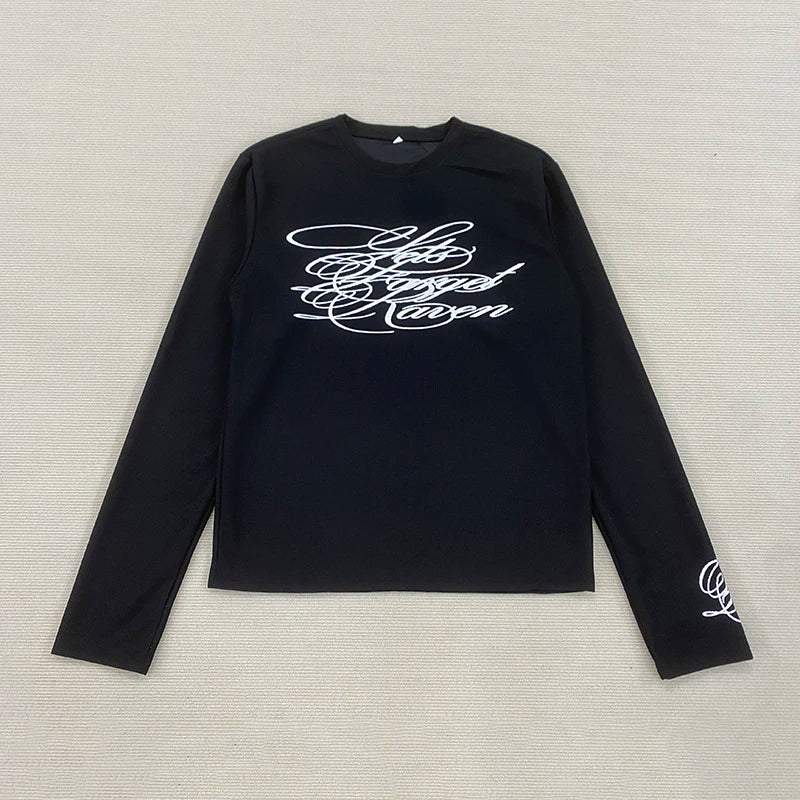Y2K Dark Retro Graphic Long Sleeve Tee 💀✨ | American Gothic Trendy Streetwear Top for Casual Wear