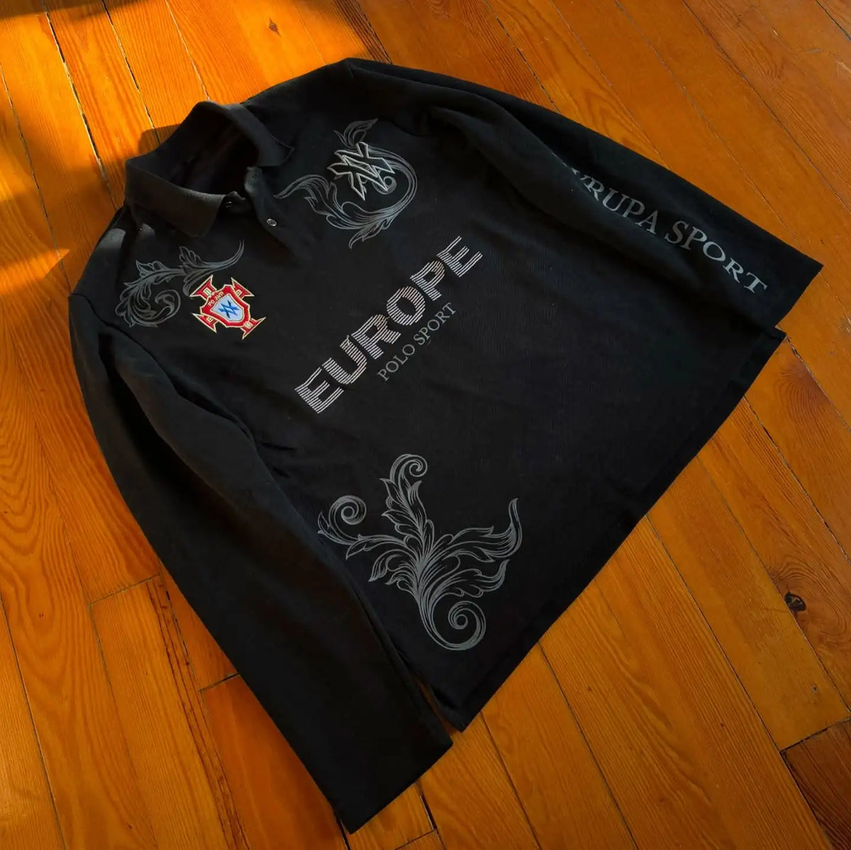 Retro Long Sleeve Polo Shirt Y2k Casual Loose Letter Pattern
