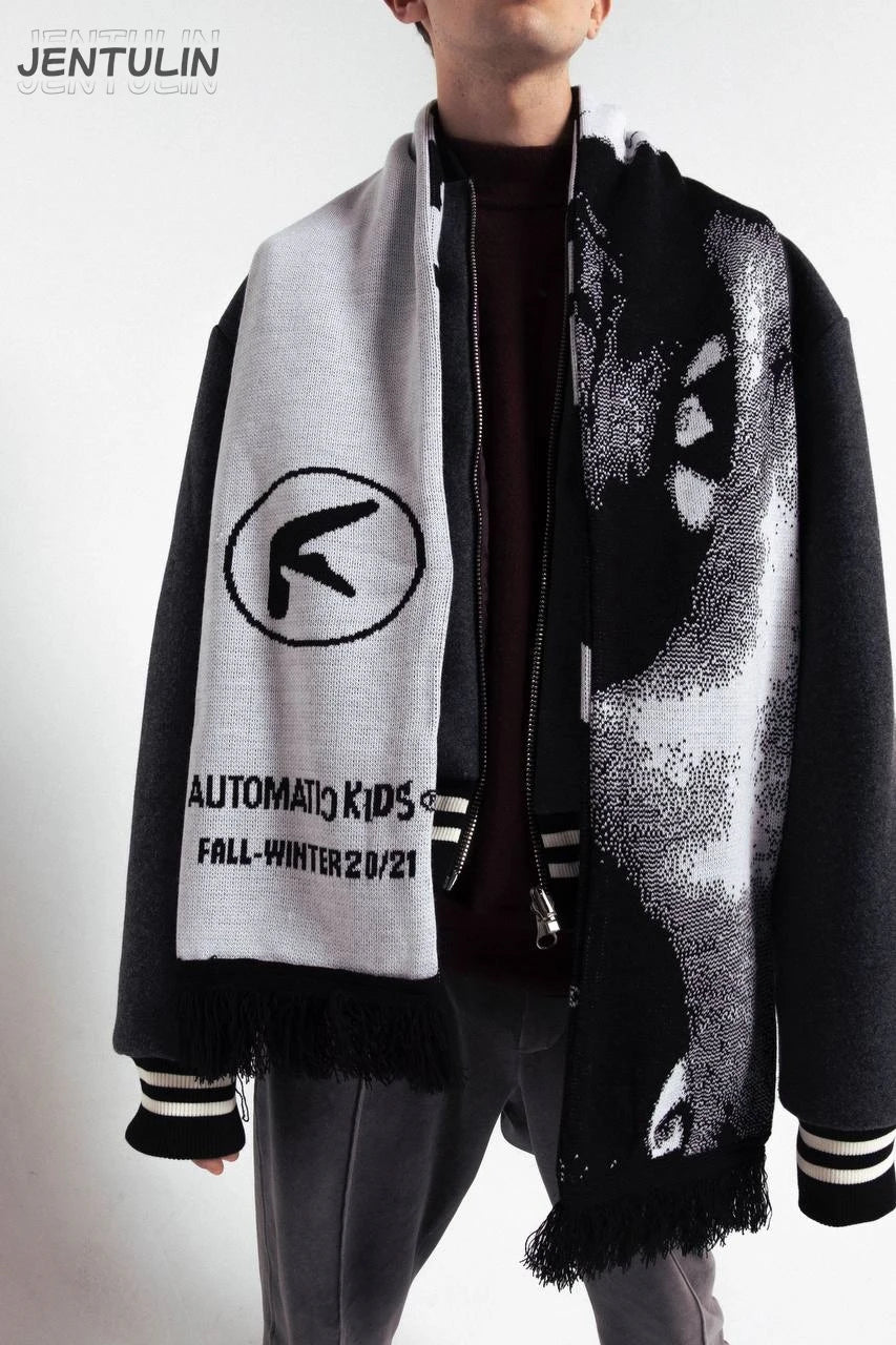Y2K Knit Goth Scarf 🖤 | Unisex Aphex Twin Punk Streetwear Shawl