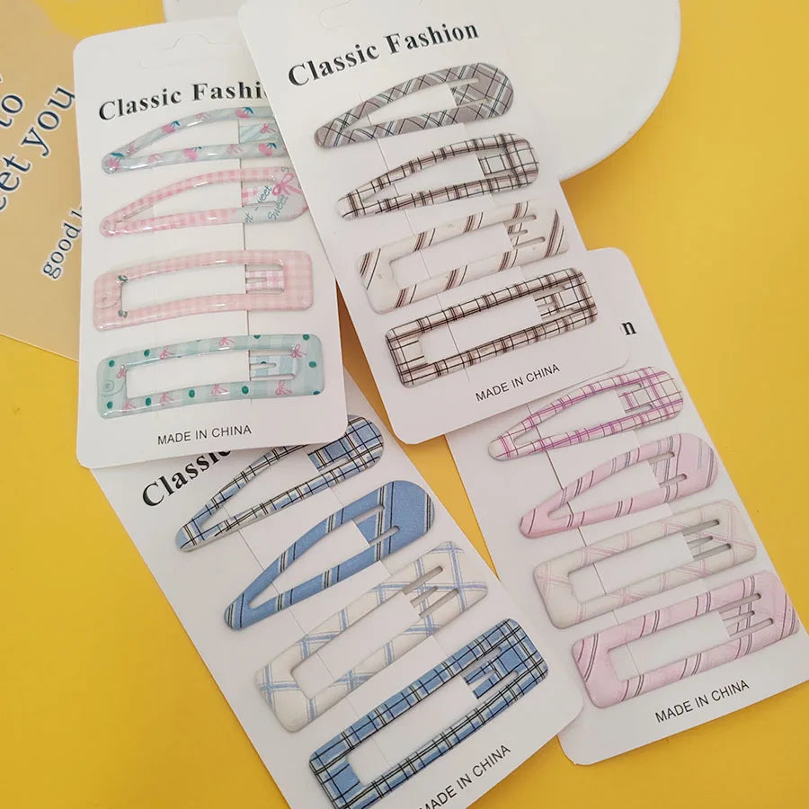 Plaid BB Hairpin Clips Set 🎂 | Korean College Style Side Clips for Girls & Women (4pc)
