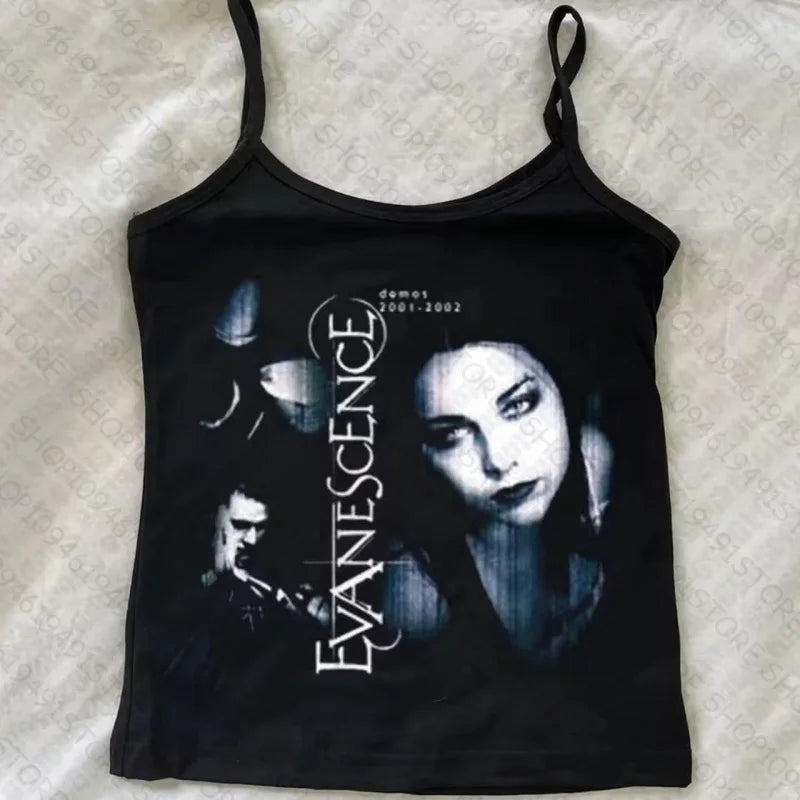 90s Emo Punk Graphic Crop Tank Vest 💀✨ | Y2K Streetwear Gothic Harajuku Kawaii Crop Top for Women