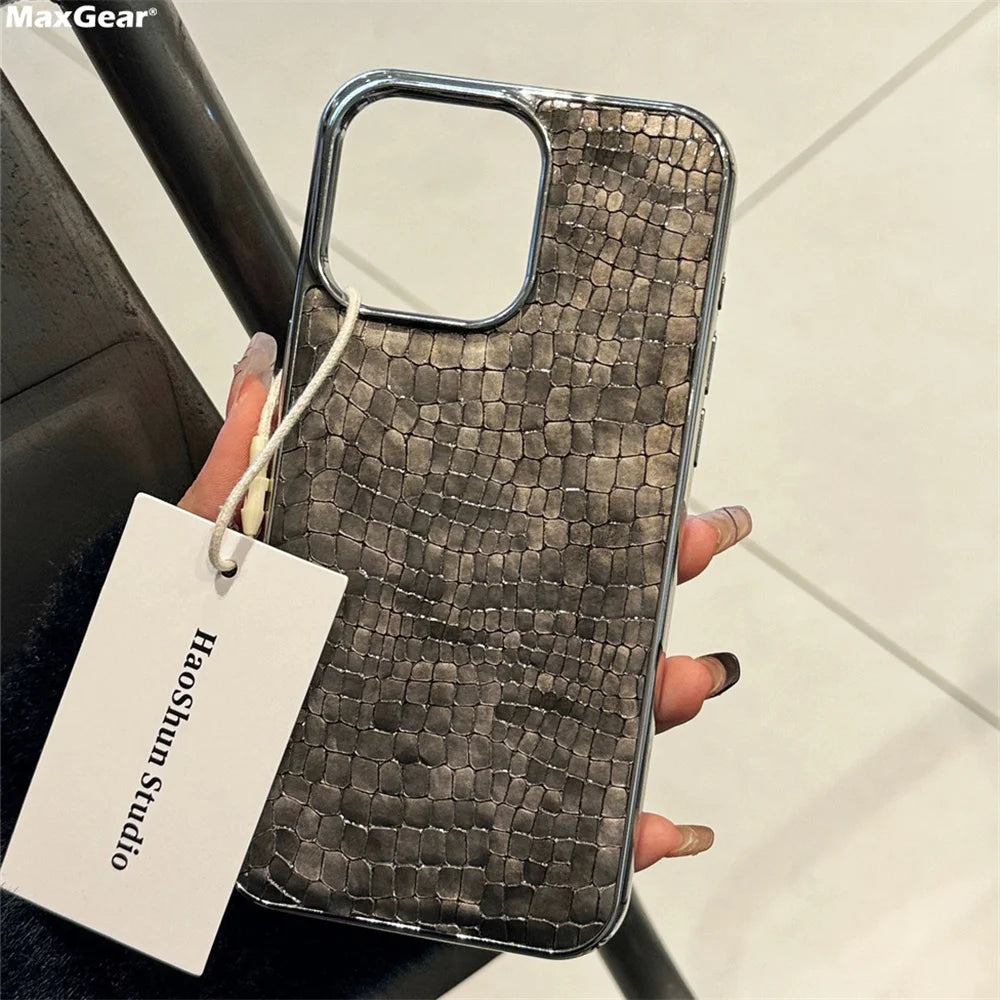 Luxury Glossy Crocodile Pattern Case For iPhone 18 17 Air 16 15 14 13 12 Pro Max Plus Plating Cool Armor Shockproof Bright Cover