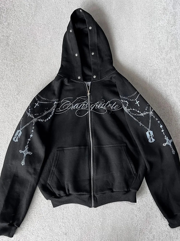 Winter Fashion Streetwear Women's Gothic Punk Faux Fur Hooded Jacket