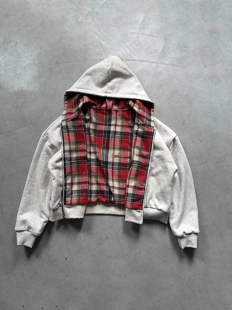 Plaid Print Reversible Zip-Up Hoodie 🧥✨ | Women's Warm Double-Sided Wear Sweatshirt