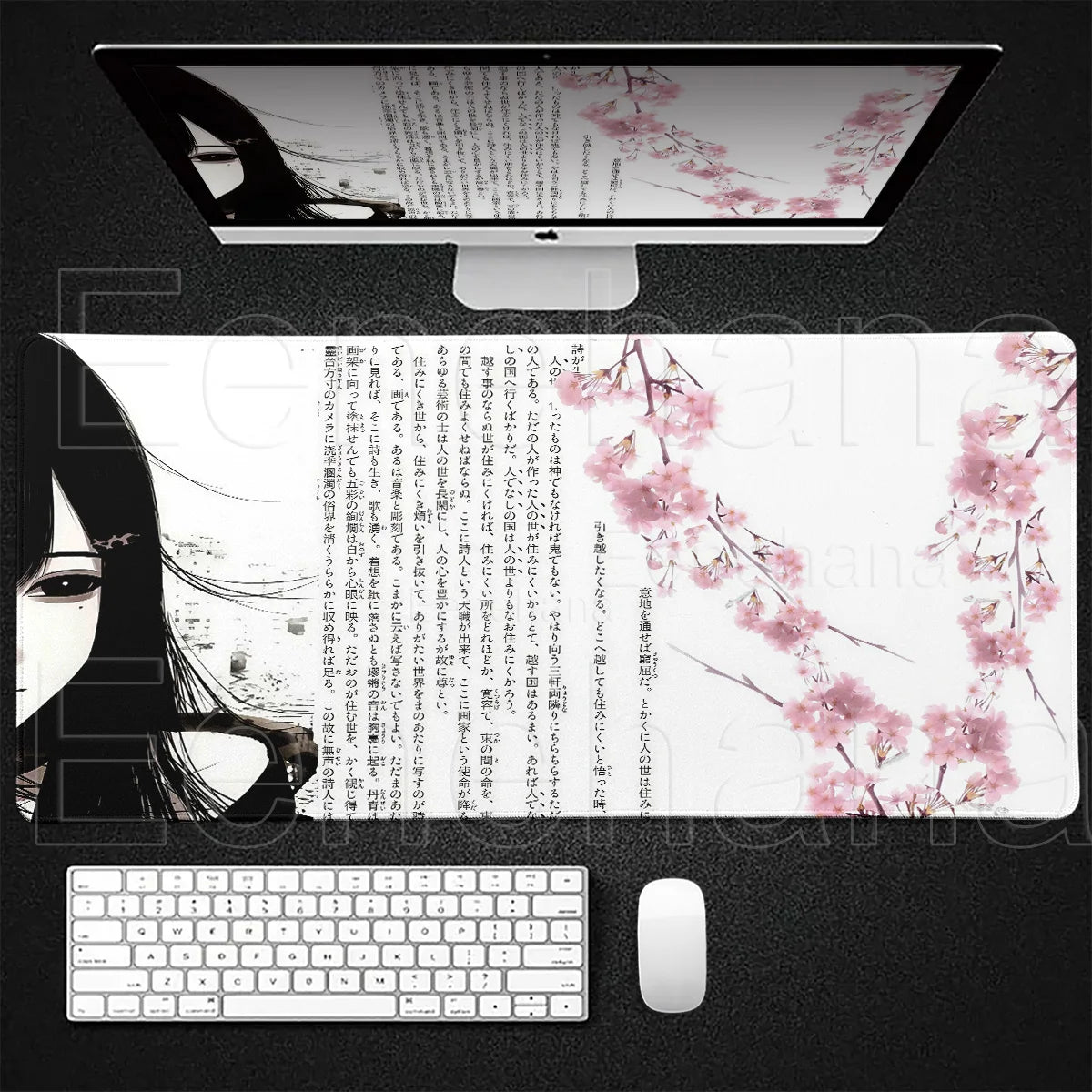 Angel Anime Large Gaming Mouse Pad 👼✨ | Black & White Extended PC Desk Mat for Gaming & Office