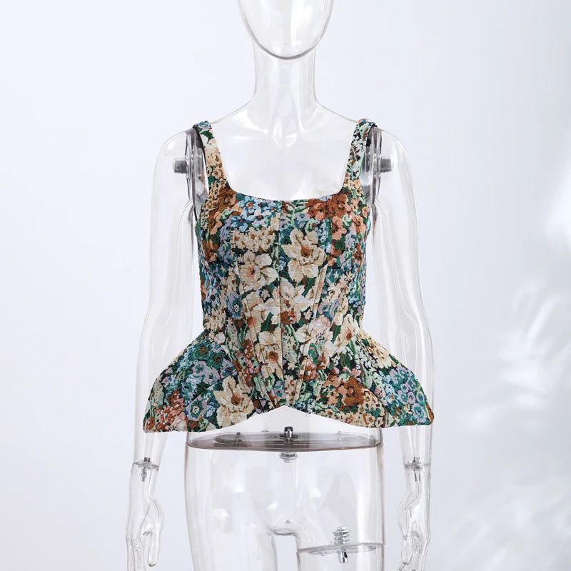 Sexy Print Sling Fishbone Corsets Women Backless Zipper Sleeveless Slim Tops Female 2026 Summer New Chic Evening Party Tanks