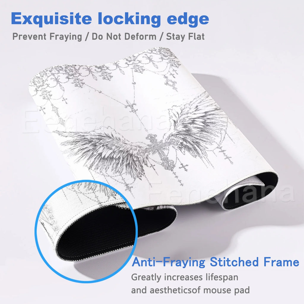 Angel Anime Large Gaming Mouse Pad 👼✨ | Black & White Extended PC Desk Mat for Gaming & Office