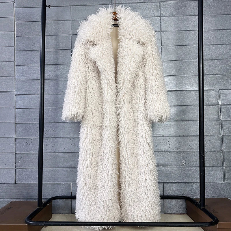 Faux Fur Long Overcoat 🤍 | Women's Luxe Suit Collar Winter Coat