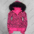 Pink leopard print hooded zipper long-sleeve sweatshirt for spring and autumn comfortable slim fit fashionable street wear 2000s