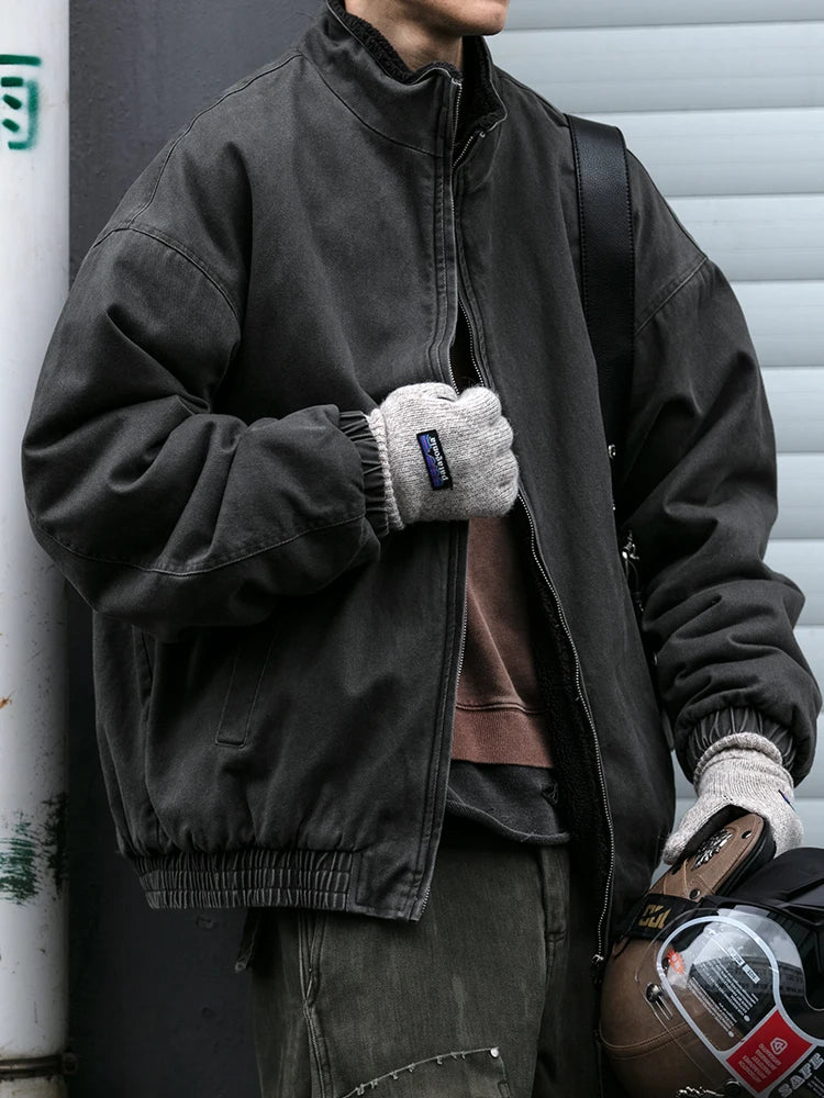Japanese Vintage Polar Fleece Jacket Men Winter High Quality Thick Jacket Korean Streetwear Loose Couple Trendy Warm Coat Male